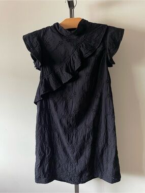McGuire 100% Cotton Eyelet Ruffled Dress Flutter Sleeve High Neck Goth Gothic